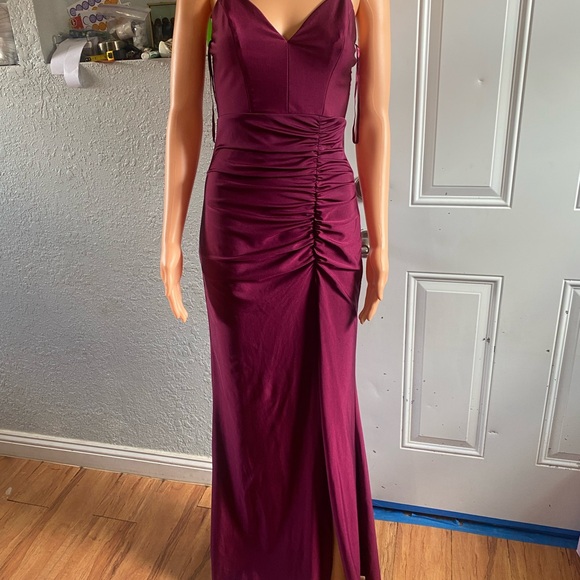 Honey and Rosie Red Ruched Maxi Gown - Picture 2 of 12